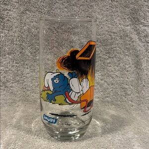 Smurf Themed Glass with Blue and Black Design